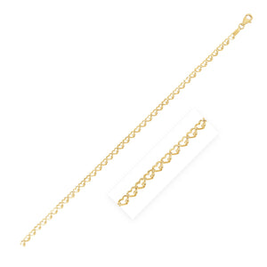 3.2mm 14k Yellow Gold High Polish Heart Link Bracelet