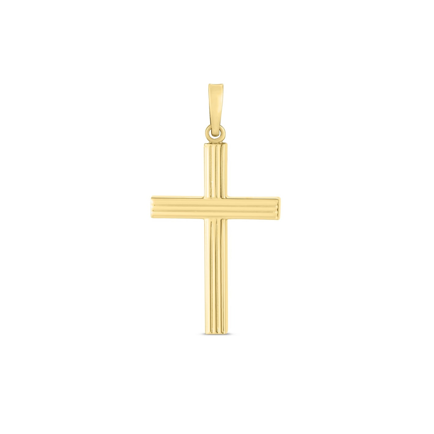 14k Yellow Gold High Polish Ribber Cross Pendant