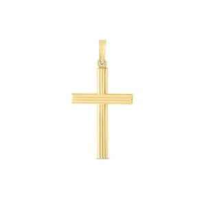 14k Yellow Gold High Polish Ribber Cross Pendant