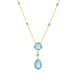 14k Yellow Gold with Pear-Shaped and Cushion Blue Topaz Briolettes Necklace