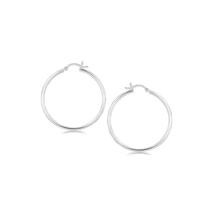 Sterling Silver Rhodium Plated Thin and Polished Hoop Style Earrings