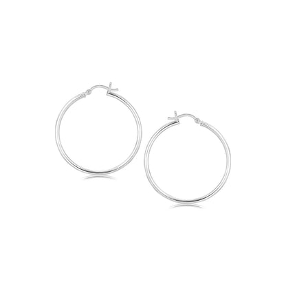 Sterling Silver Rhodium Plated Thin and Polished Hoop Style Earrings