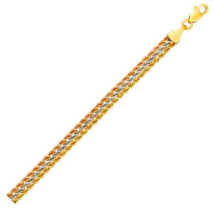 10k Yellow, White, and Rose Gold Tri-Toned Multi-Strand Rope Chain Bracelet