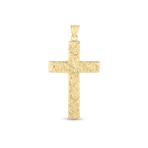 14k Yellow Gold High Polish Textured Cross Pendant