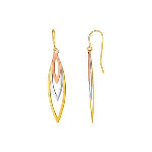 10k Yellow,  White,  and Rose Gold Tri-Tone Graduated Open Marquise Earrings