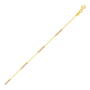 14k Tri Color Gold  with Textured Beads Anklet