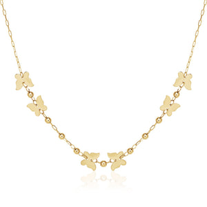 14k Yellow Gold with Polished Butterflies and Beads Necklace