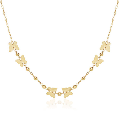 14k Yellow Gold with Polished Butterflies and Beads Necklace