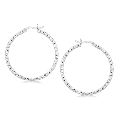 Sterling Silver Rhodium Plated Woven Style Polished Hoop Earrings