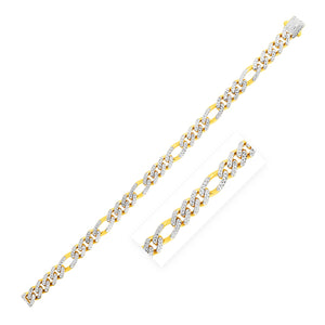 8.0mm 14k Yellow Gold White Pave High Polish Modern Lite Figaro Chain