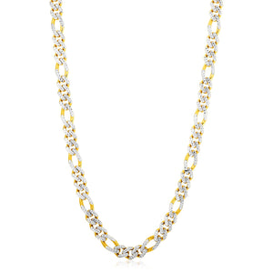 8.0mm 14k Yellow Gold White Pave High Polish Modern Lite Figaro Chain