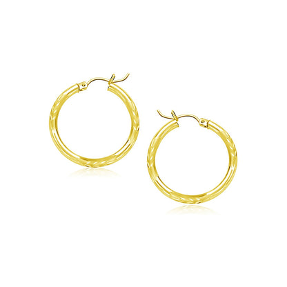 10k Yellow Gold Diamond Cut Hoop Earrings