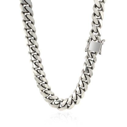 9.8mm Sterling Silver Rhodium Plated Miami Cuban Chain