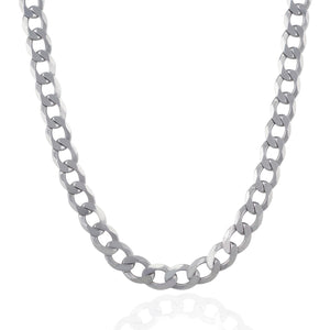 13.6mm Rhodium Plated Sterling Silver Curb Style Chain