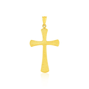 14k Yellow Gold Cross with Beaded Texture Pendant