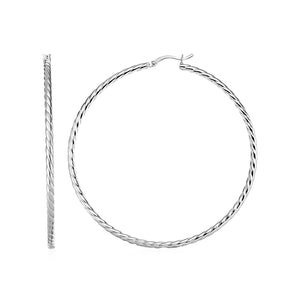 Sterling Silver Hoop with Twist Texture   Earrings