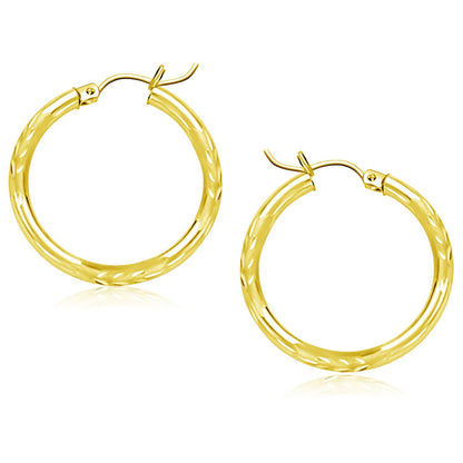 10k Yellow Gold Diamond Cut Hoop Earrings