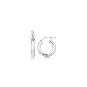 Sterling Silver Thick Polished Hoop with Rhodium Plating  Earrings