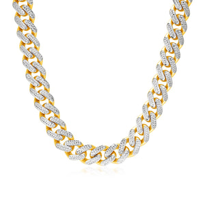 13.5mm 14k Two Tone Gold  with White Pave Miami Cuban Chain