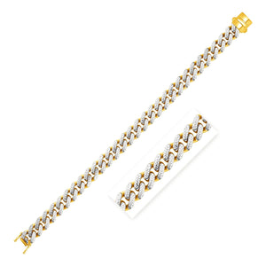 14k Two Tone Gold  Curb Chain with White Pave Bracelet