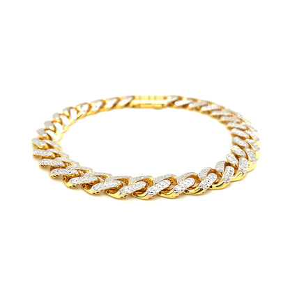 14k Two Tone Gold  Curb Chain with White Pave Bracelet