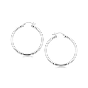 Sterling Silver Rhodium Plated Polished Motif Hoop Earrings