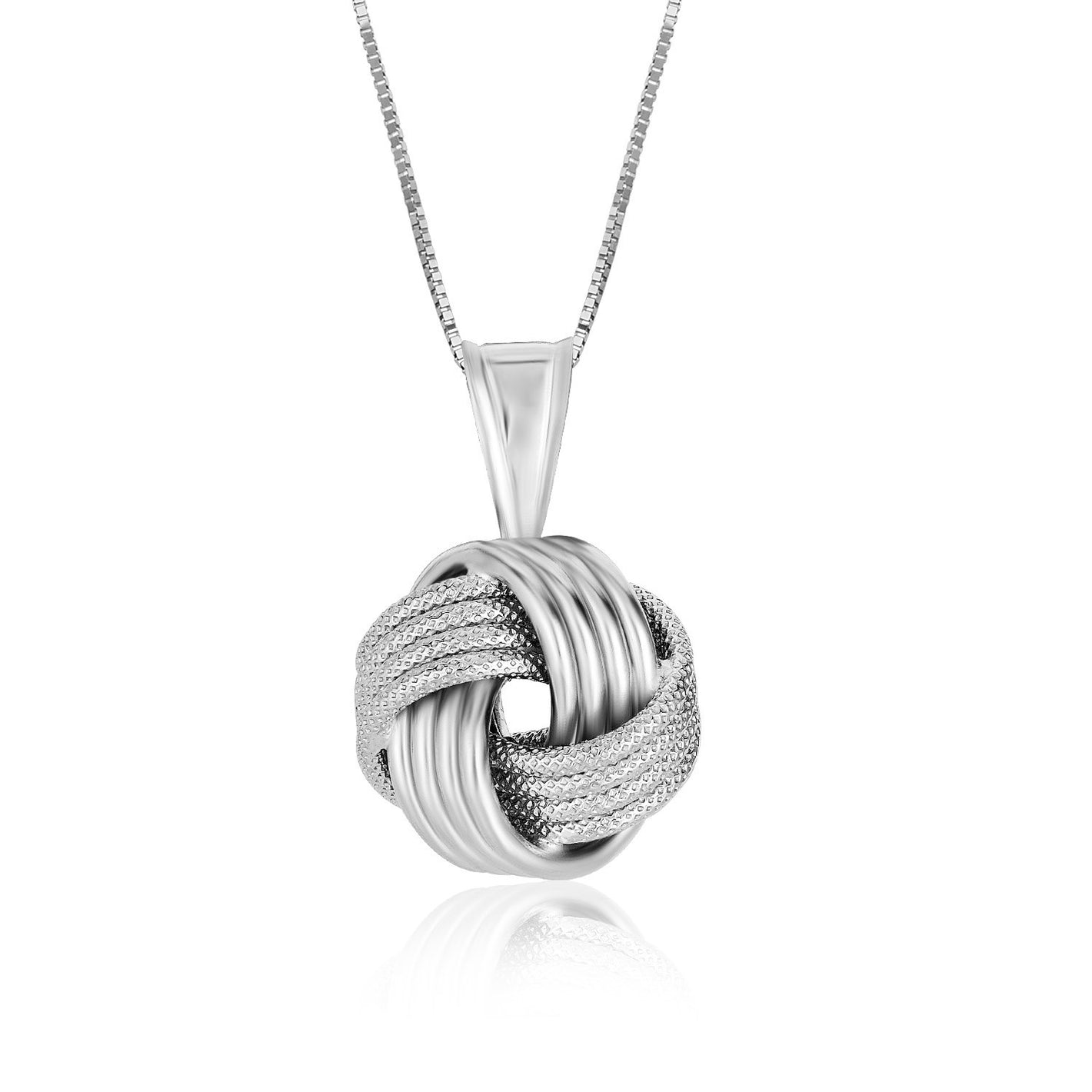 Sterling Silver  with a Ridge Textured Love Knot Design Pendant