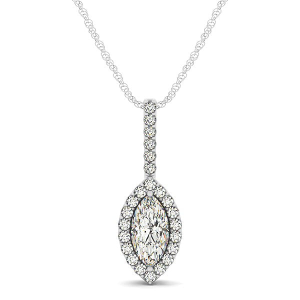 14k White Gold Marquis Shape Diamond Halo Pendant Necklace (2/3 cttw)