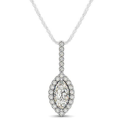 14k White Gold Marquis Shape Diamond Halo Pendant Necklace (2/3 cttw)