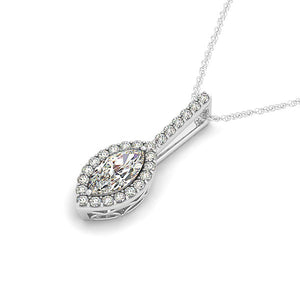 14k White Gold Marquis Shape Diamond Halo Pendant Necklace (2/3 cttw)