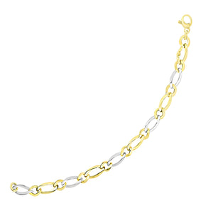 14k Two-Tone Gold Figaro Chain  with Long and Short Links Bracelet