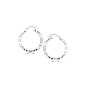 Sterling Silver Rhodium Plated Polished Look Hoop Earrings