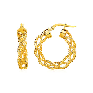 14k Yellow Gold Textured Braided Hoop Earrings