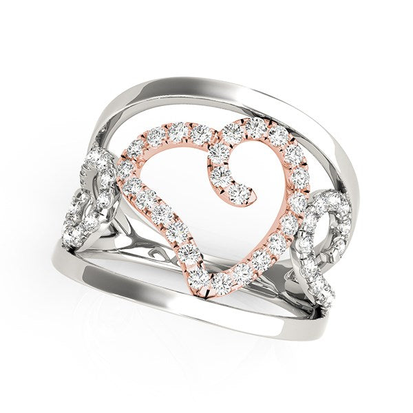 1/4 cttw Heart Motif Filigree Style Diamond Ring in 14k White And Rose Gold