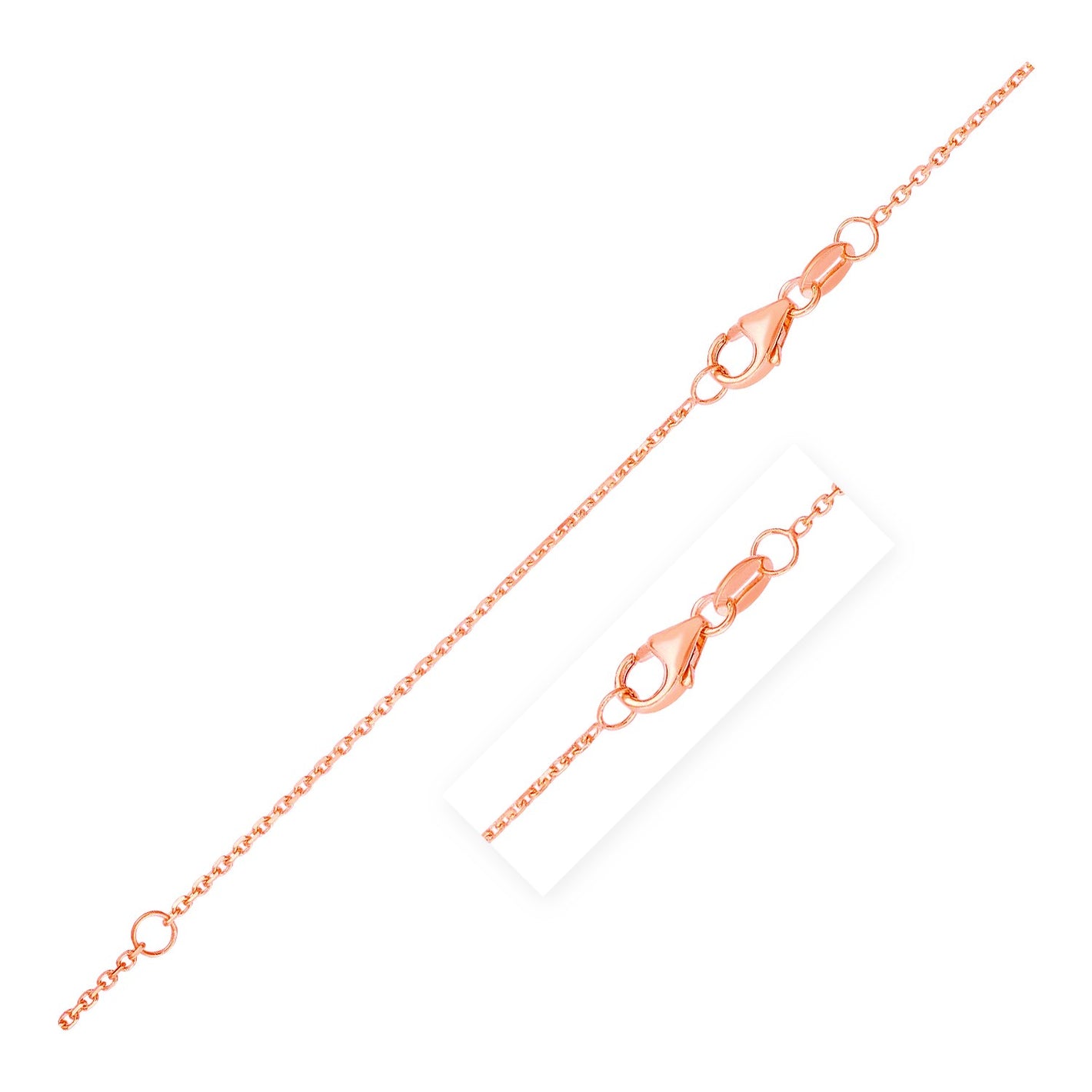 0.8mm 14k Rose Gold Double Extendable Diamond Cut Cable Chain