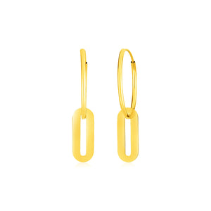 14k Yellow Gold Huggie Style with Paperclip Link Drops Hoop Earrings