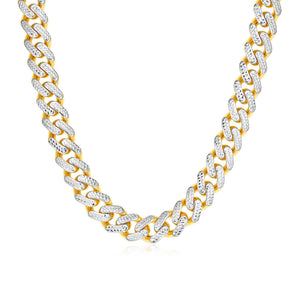 11.5mm 14k Two Tone Gold  with White Pave Miami Cuban Chain