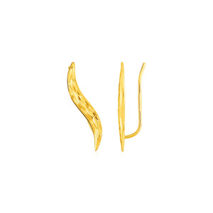 14k Yellow Gold Textured Leaf Climber Earrings