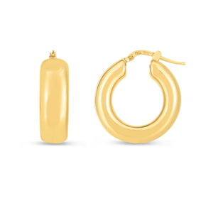 14k Yellow Gold Medium Puffy Hoop Earrings