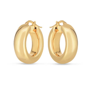 14k Yellow Gold Medium Puffy Hoop Earrings