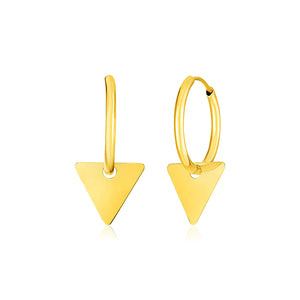 14k Yellow Gold Huggie Style with Triangle Drops Hoop Earrings