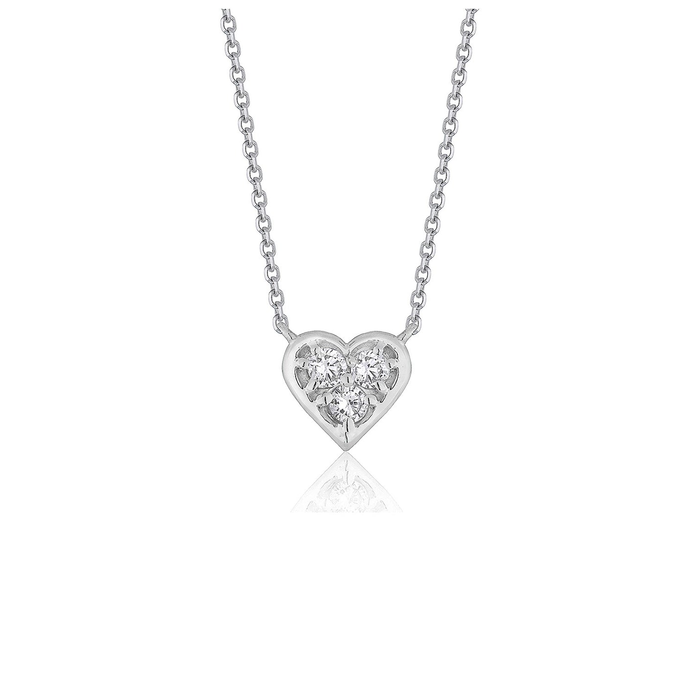 14k White Gold Diamond Heart Design Pendant Necklace