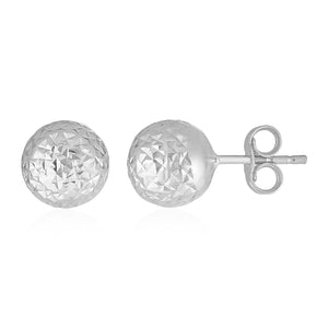 14k White Gold Ball  with Crystal Cut Texture Earrings