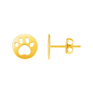 14k Yellow Gold with Paw Prints Post Earrings