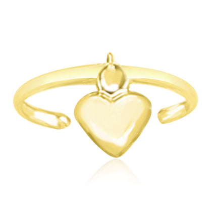 14k Yellow Gold Cuff Puffed Heart Toe Ring