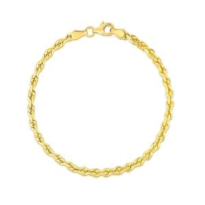 4.0mm 10k Yellow Gold Solid Diamond Cut Rope Bracelet