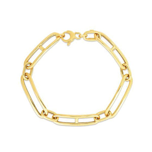 14k Yellow Gold Elongated Alternating Mariner Link Bracelet