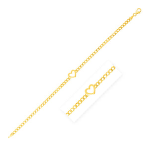 14k Yellow Gold Curb Chain with Heart Bracelet