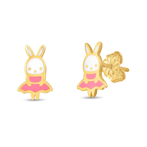 14k Yellow Gold Bunny Stud Earrings