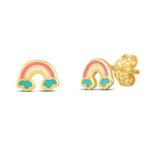 14k Yellow Gold Rainbow Stud Earrings